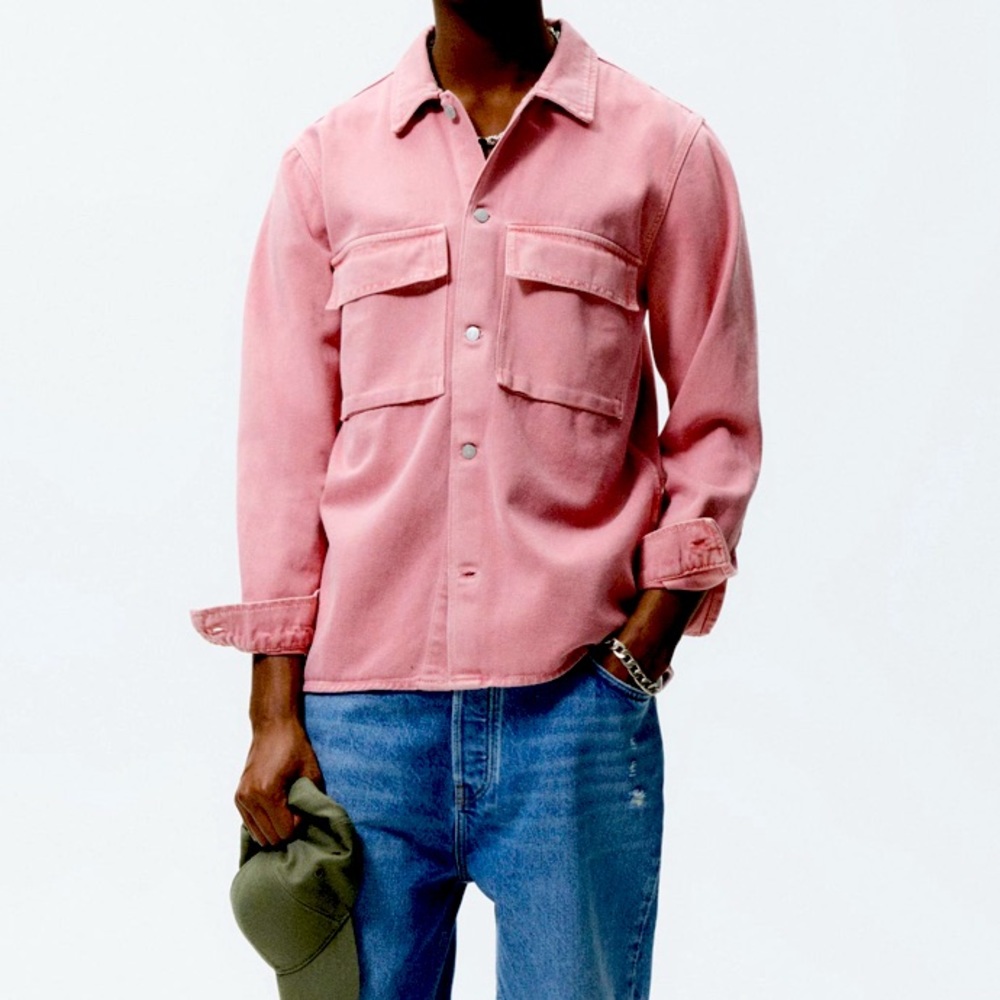 ZARA pink faded jean shirt